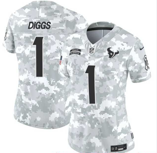 Women%27s Houston Texans #1 Stefon Diggs 2024 F.U.S.E Arctic Camo Salute To Service Limited Stitched Jersey Dzhi